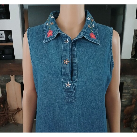 Women's Large Denim Dress Cotton Embroidered Lightweight Summer Spring Beachy - Picture 2 of 11
